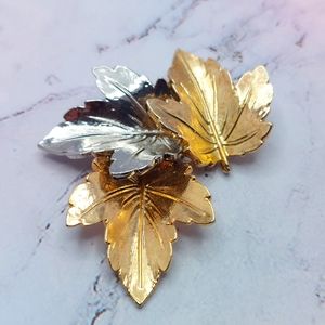 Mixed Metal Leaf Brooch 2 x 1/2 Inch